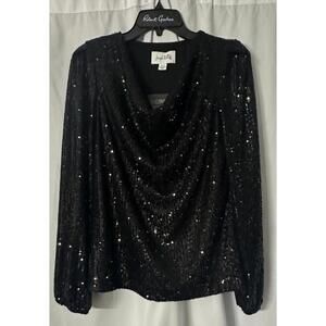 NWT Joseph Ribkoff Womens Long Sleeve Lined Black Sequin Top Blouse Shirt XS